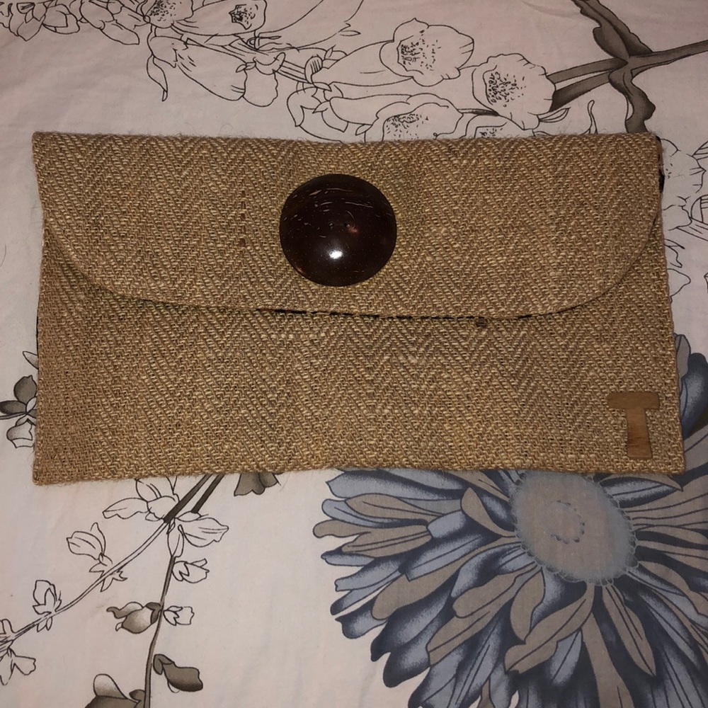 Brown woven oversized clutch